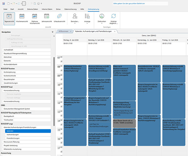 BUILDUP Orga – Screenshot zum Bereich Kalender