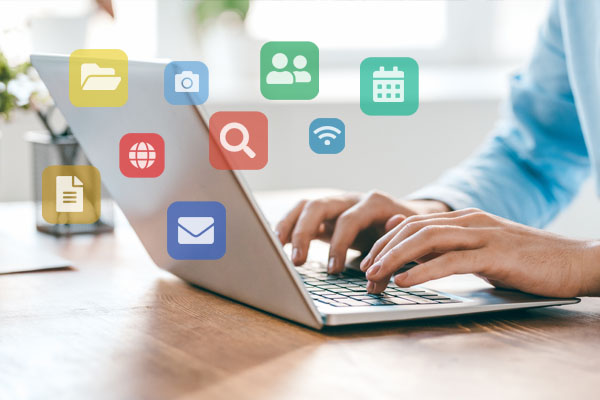 Programmbereich Orga - Laptop mit Icons