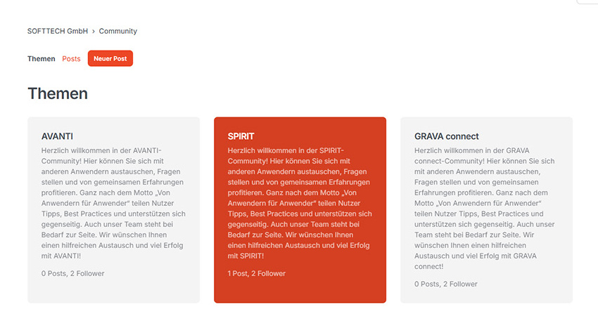 Screenshot: Der Community-Bereich im SOFTTECH Help Center