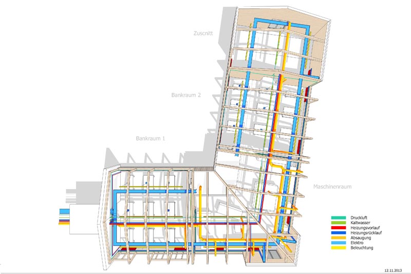 SketchUp Pro-Modell der Schreinerhalle inklusive Medienversorgungen